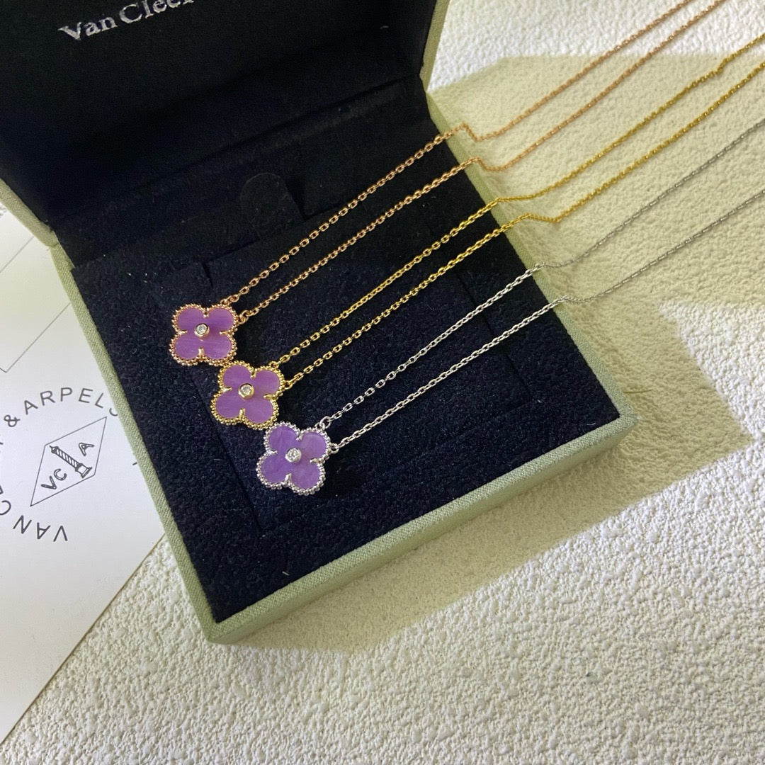 [⭐moonlume Jewelry]CLOVER 15MM DIAMOND  PURPLE VIOLET NECKLACE