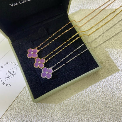 [⭐moonlume Jewelry]CLOVER 15MM DIAMOND  PURPLE VIOLET NECKLACE