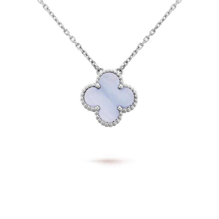 [⭐moonlume]CLOVER 15MM BLUE CHALCEDONY NECKLACE SILVER