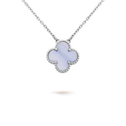 [⭐moonlume]CLOVER 15MM BLUE CHALCEDONY NECKLACE SILVER