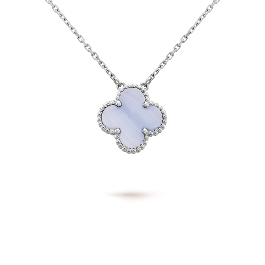 [⭐moonlume]CLOVER 15MM BLUE CHALCEDONY NECKLACE SILVER