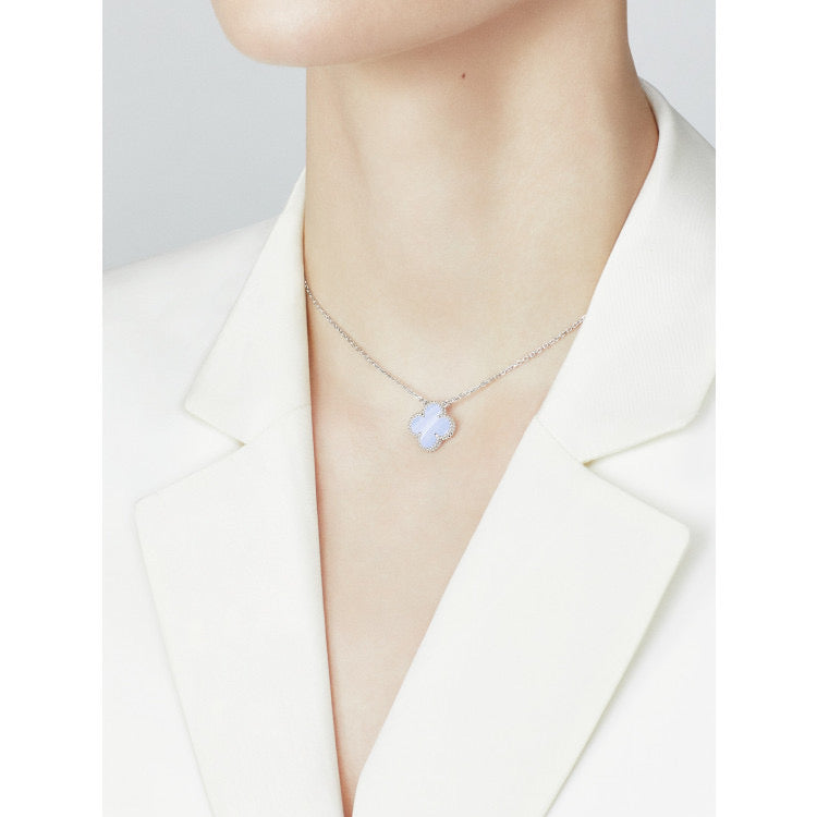 [⭐moonlume]CLOVER 15MM BLUE CHALCEDONY NECKLACE SILVER