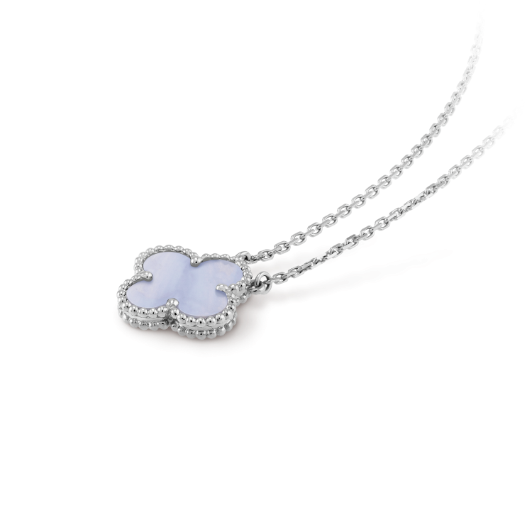 [⭐moonlume]CLOVER 15MM BLUE CHALCEDONY NECKLACE SILVER