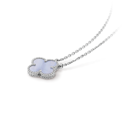 [⭐moonlume]CLOVER 15MM BLUE CHALCEDONY NECKLACE SILVER