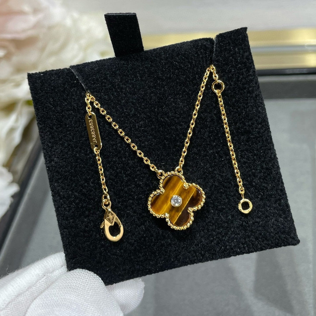[⭐moonlume]CLOVER 15MM DIAMOND AND YELLOW TIGER'S EYE AGATE necklace