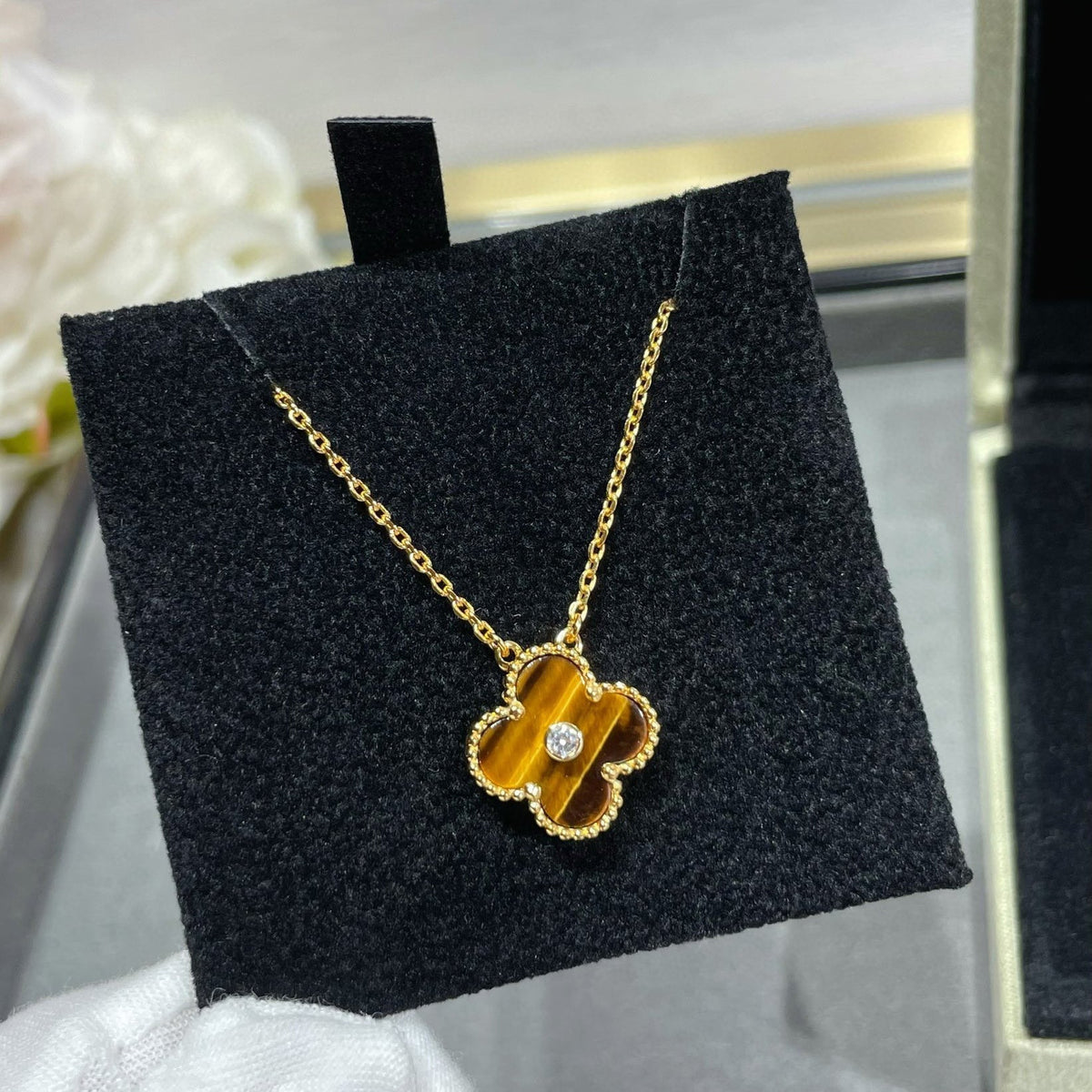 [⭐moonlume]CLOVER 15MM DIAMOND AND YELLOW TIGER'S EYE AGATE necklace