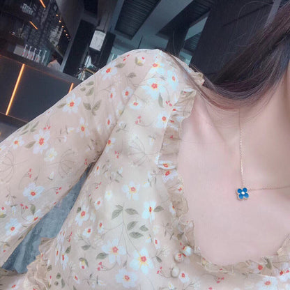 [⭐moonlume]CLOVER 15MM DIAMOND AND BLUE AGATE NECKLACE
