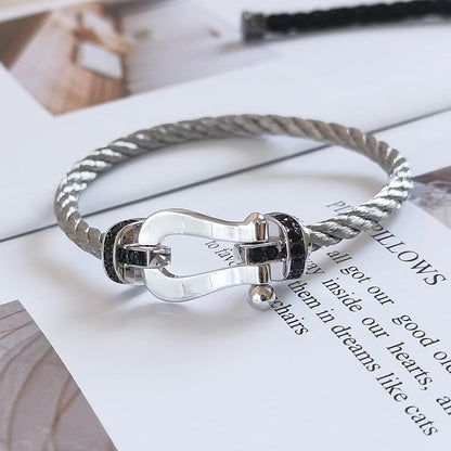 [⭐moonlume]FORCE LARGE HORSESHOE BLACK DIAMOND BRACELET SILVER