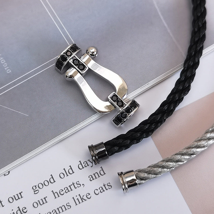 [⭐moonlume]FORCE LARGE HORSESHOE BLACK DIAMOND BRACELET SILVER