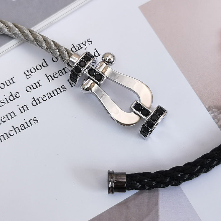[⭐moonlume]FORCE LARGE HORSESHOE BLACK DIAMOND BRACELET SILVER