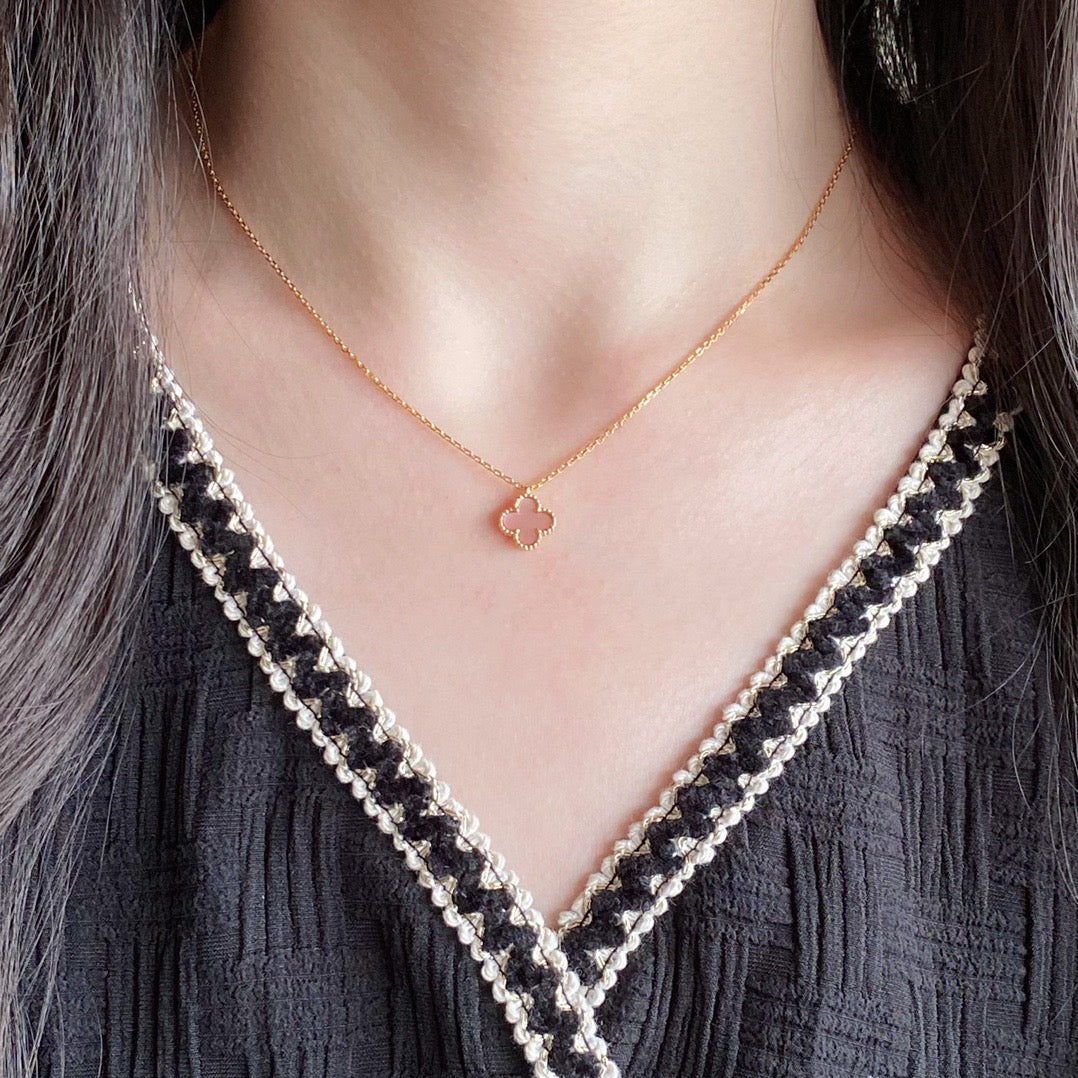 [⭐moonlume]CLOVER 15MM PINK MOTHER-OF-PEARL SINGLE FLOWER NECKLACE