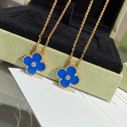 [⭐moonlume]CLOVER 15MM DIAMOND AND BLUE AGATE NECKLACE
