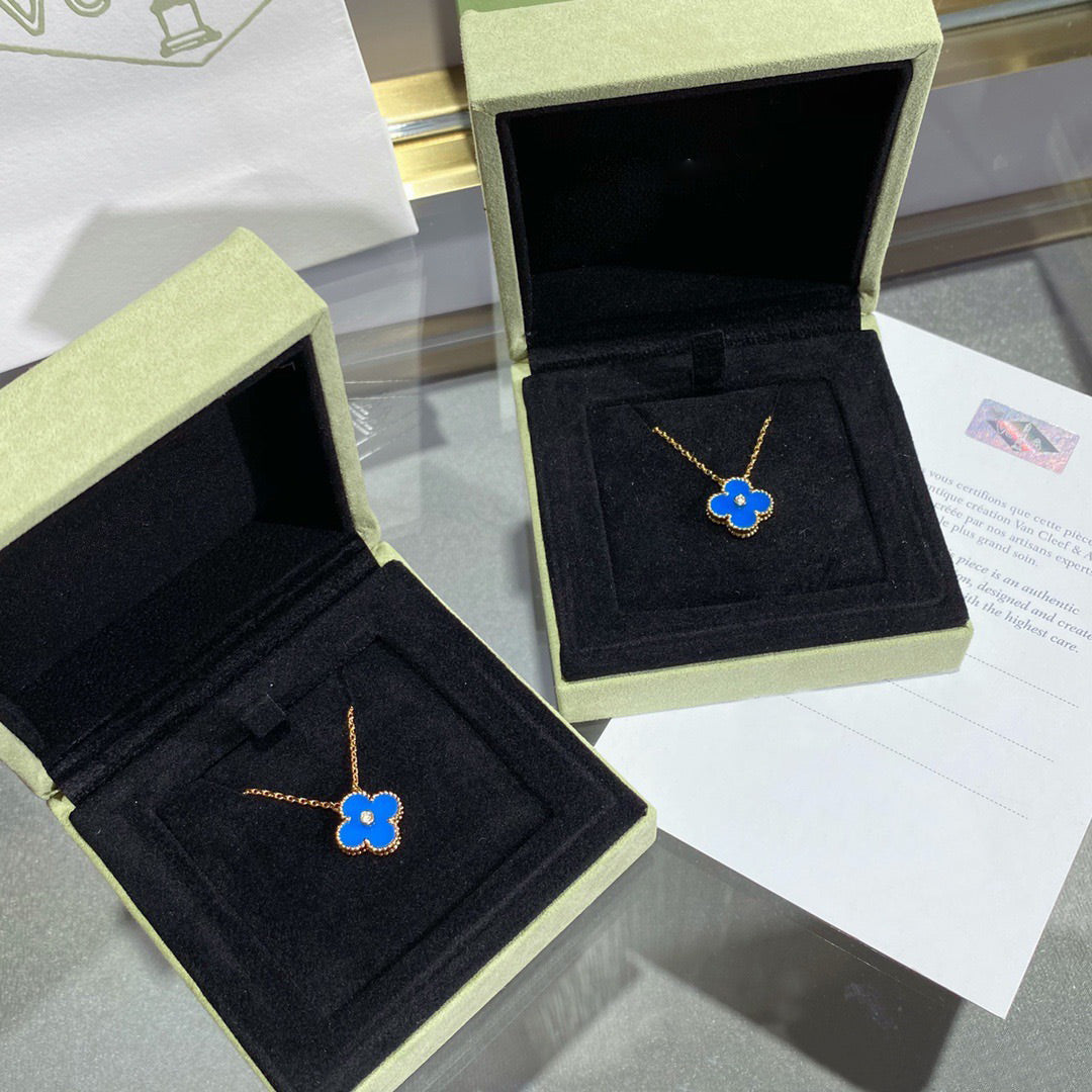[⭐moonlume]CLOVER 15MM DIAMOND AND BLUE AGATE NECKLACE