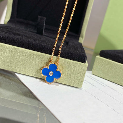 [⭐moonlume]CLOVER 15MM DIAMOND AND BLUE AGATE NECKLACE