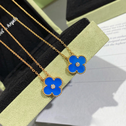 [⭐moonlume]CLOVER 15MM DIAMOND AND BLUE AGATE NECKLACE