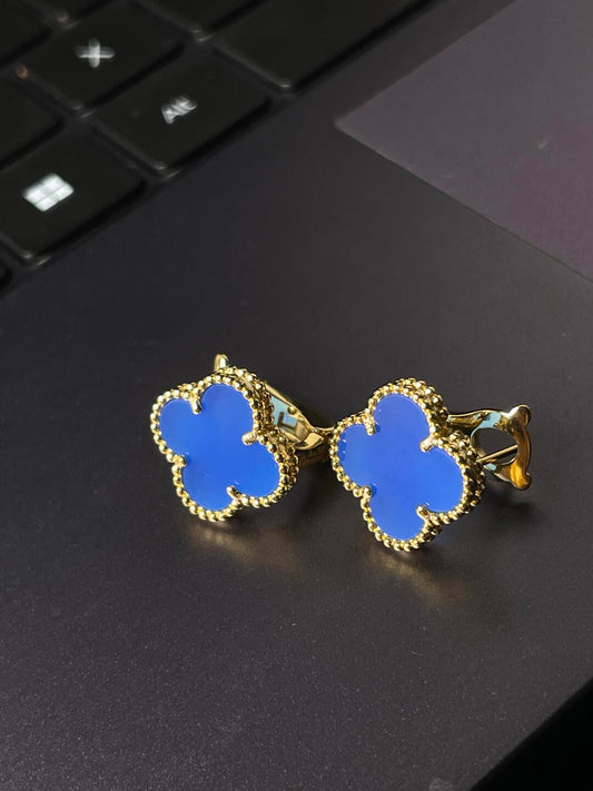 [⭐moonlume] CLOVER LARGE (20mm) 1 MOTIFS BLUE MOP STUD EARRINGS