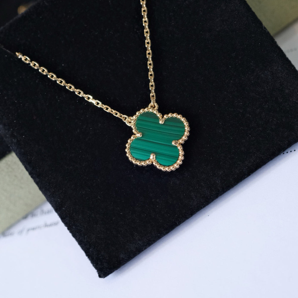 [⭐moonlume]CLOVER 15MM MALACHITE SINGLE FLOWER  NECKLACE