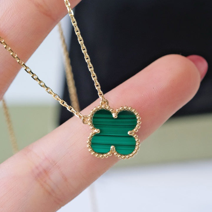 [⭐moonlume]CLOVER 15MM MALACHITE SINGLE FLOWER  NECKLACE