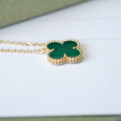 [⭐moonlume]CLOVER 15MM MALACHITE SINGLE FLOWER  NECKLACE