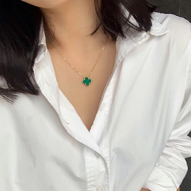 [⭐moonlume]CLOVER 15MM MALACHITE SINGLE FLOWER  NECKLACE