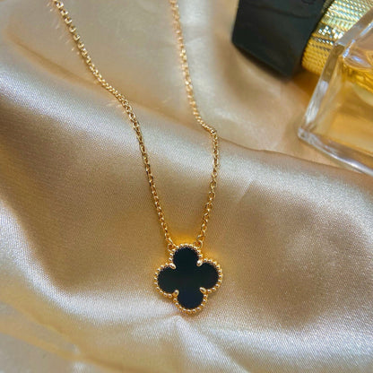 [⭐moonlume]CLOVER 15MM BLACK ONYX SINGLE FLOWER NECKLACE