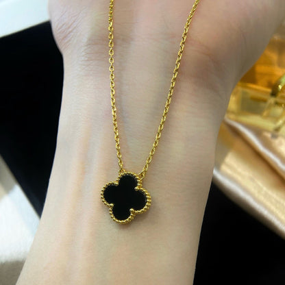 [⭐moonlume]CLOVER 15MM BLACK ONYX SINGLE FLOWER NECKLACE