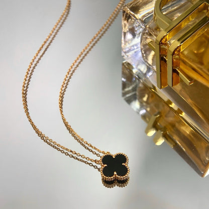 [⭐moonlume]CLOVER 15MM BLACK ONYX SINGLE FLOWER NECKLACE