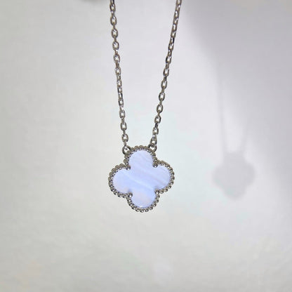 [⭐moonlume]CLOVER 15MM BLUE CHALCEDONY NECKLACE SILVER