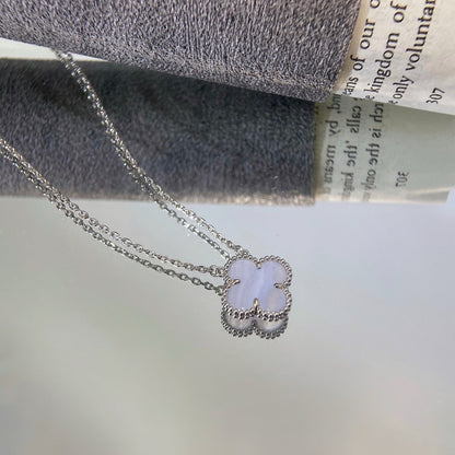 [⭐moonlume]CLOVER 15MM BLUE CHALCEDONY NECKLACE SILVER