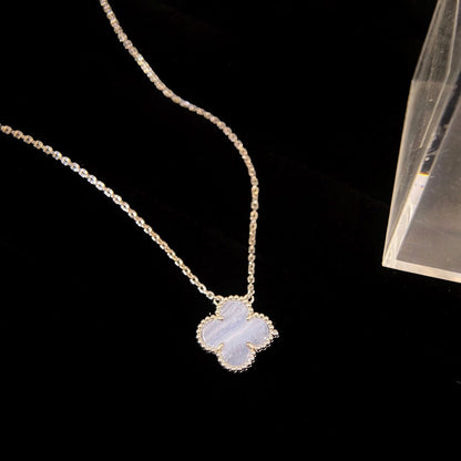 [⭐moonlume]CLOVER 15MM BLUE CHALCEDONY NECKLACE SILVER