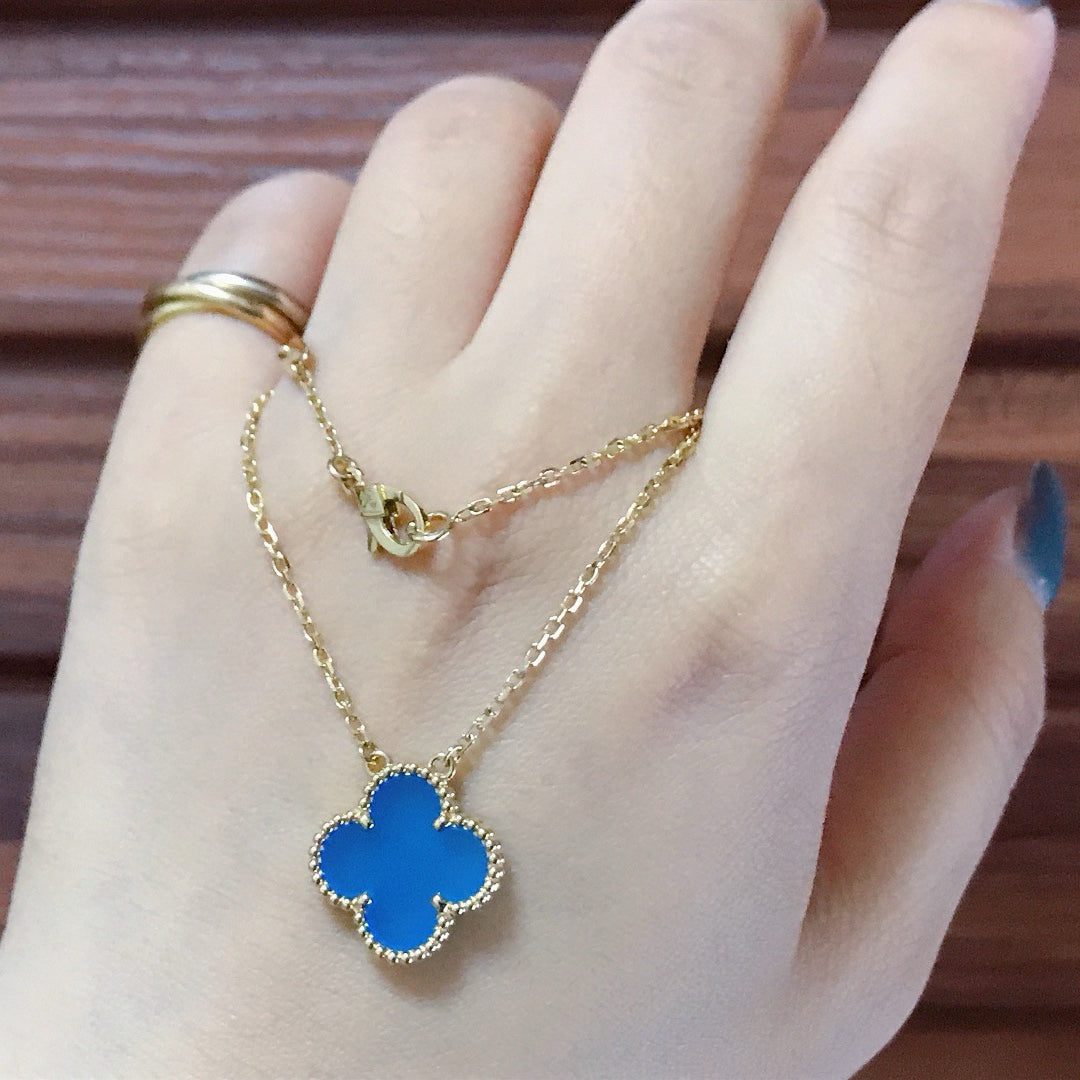 [⭐moonlume]CLOVER 15MM BLUE AGATE NECKLACE