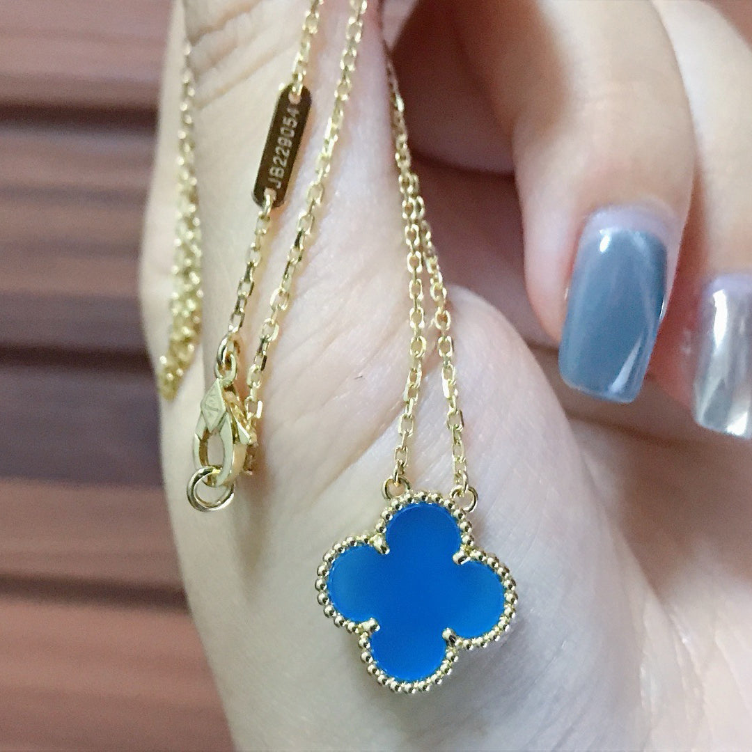 [⭐moonlume]CLOVER 15MM BLUE AGATE NECKLACE