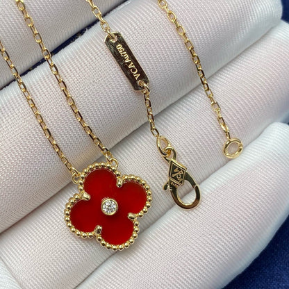 [⭐moonlume]CLOVER 15MM DIAMOND CARNELIAN NECKLACE