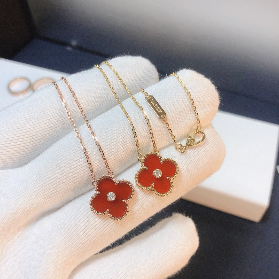 [⭐moonlume]CLOVER 15MM DIAMOND CARNELIAN NECKLACE