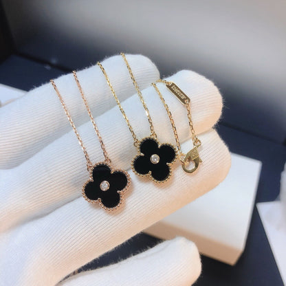 [⭐moonlume]CLOVER 15MM DIAMOND ONYX NECKLACE