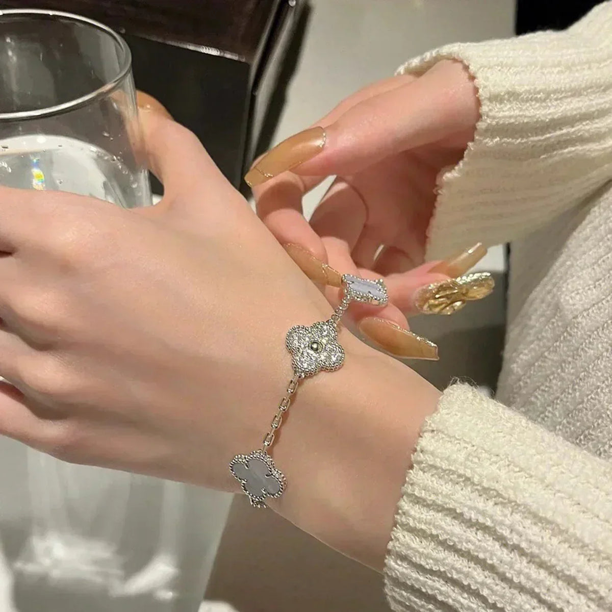[⭐moonlume] CLOVER 5 MOTIF PURPLE CHALCEDONY BRACELET COLLECTION