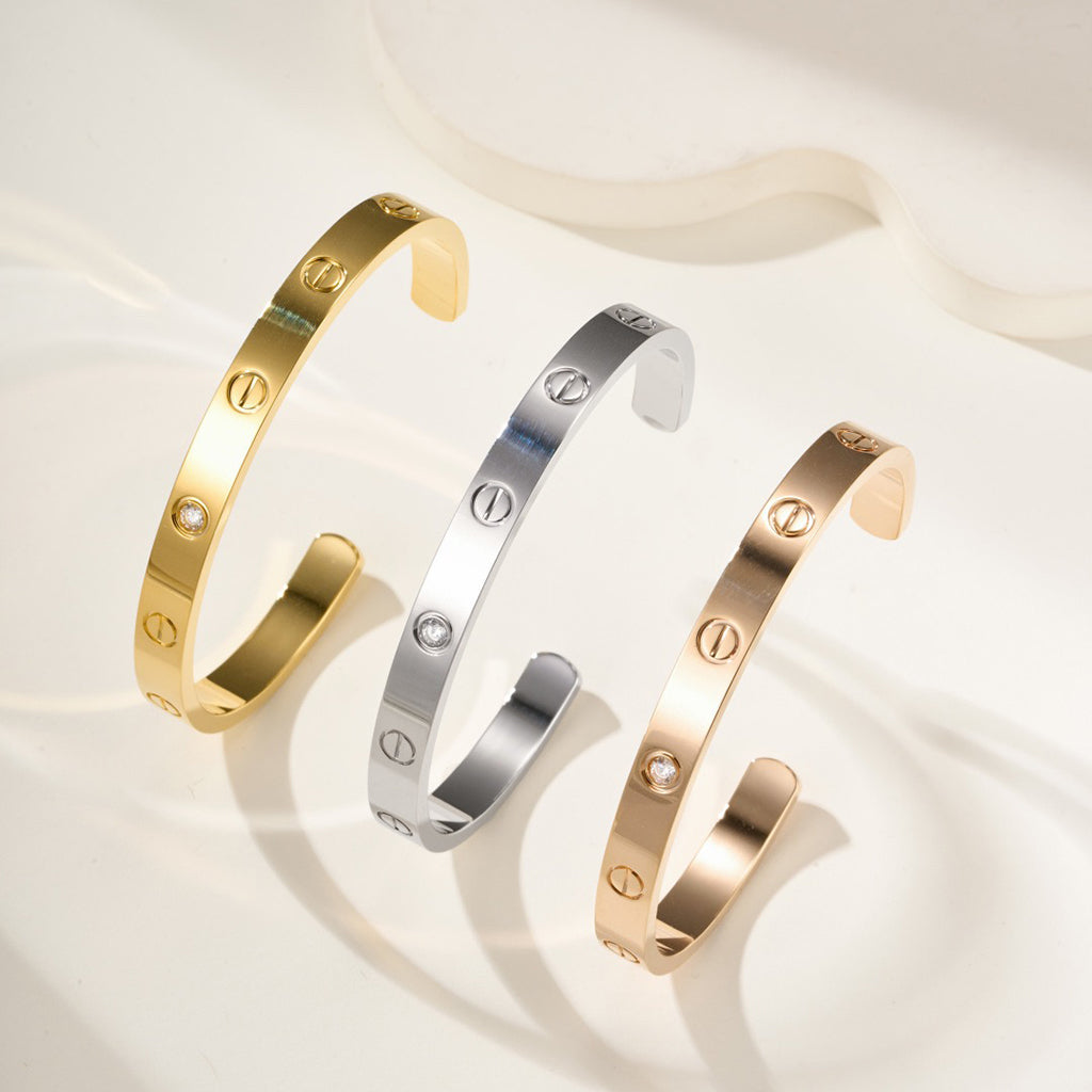 [⭐moonlume]LOVE BRACELET 6.1MM 1 DIAMOND OPEN CUFF