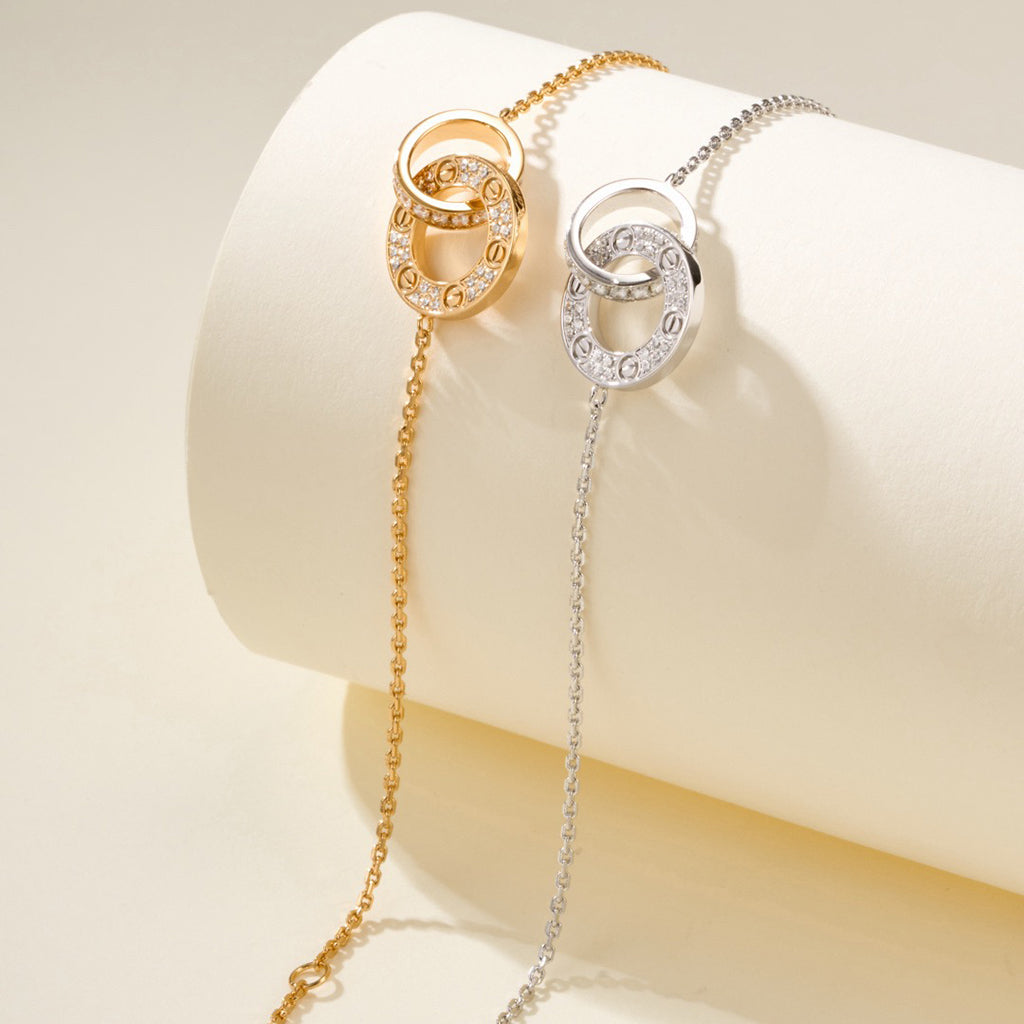 [⭐moonlume]LOVE DOUBLE RING FULL DIAMOND BRACELET