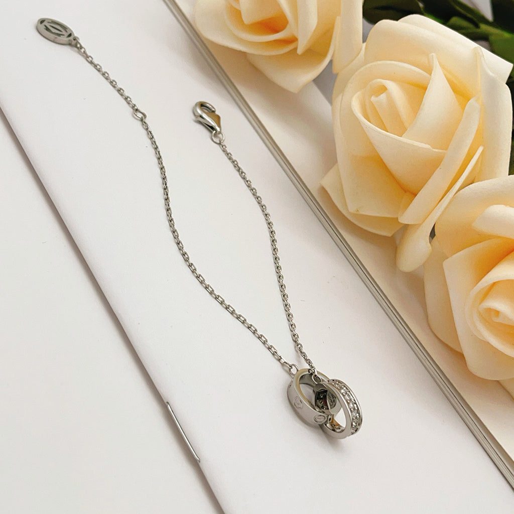 [⭐moonlume]LOVE DOUBLE RING HALF DIAMOND BRACELET