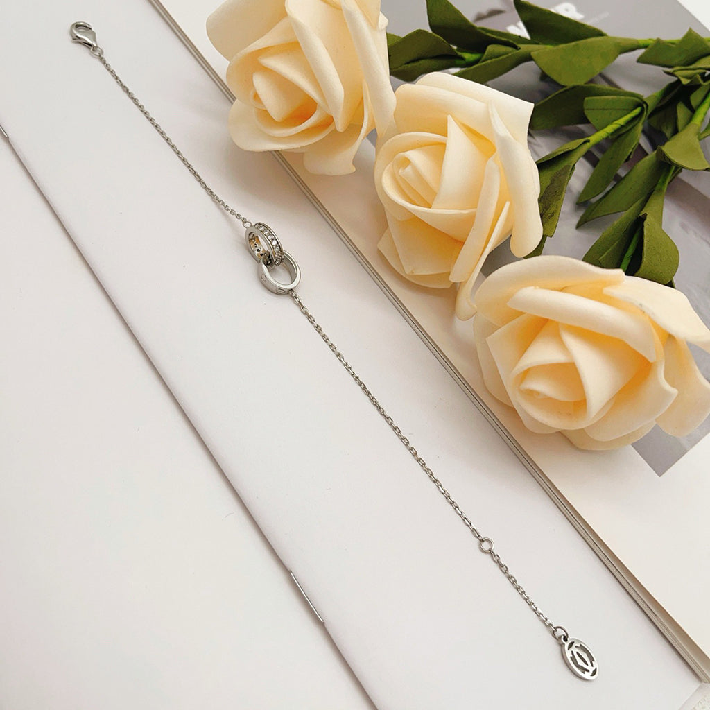 [⭐moonlume]LOVE DOUBLE RING HALF DIAMOND BRACELET