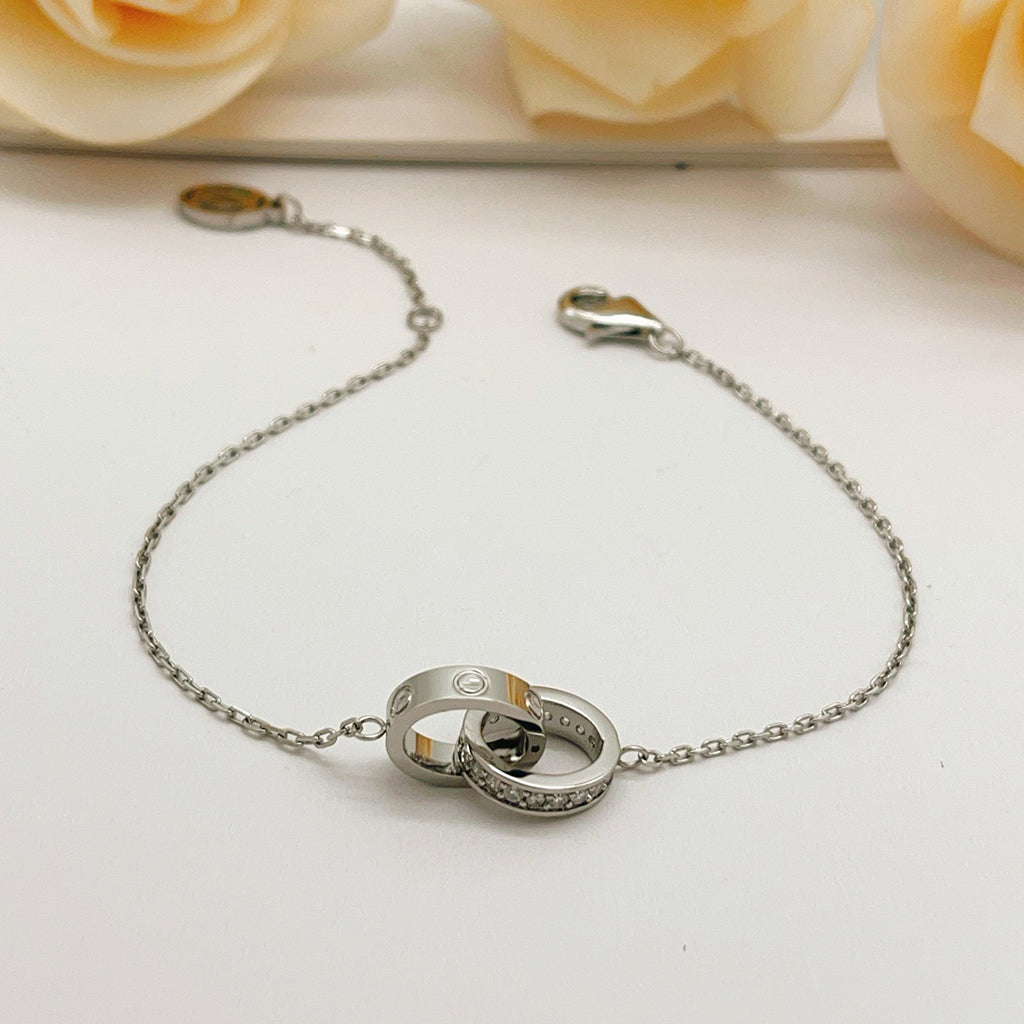 [⭐moonlume]LOVE DOUBLE RING HALF DIAMOND BRACELET