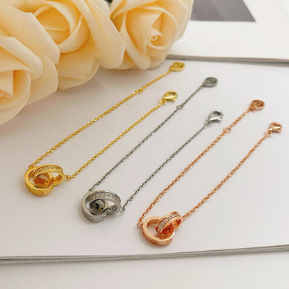 [⭐moonlume]LOVE DOUBLE RING HALF DIAMOND BRACELET