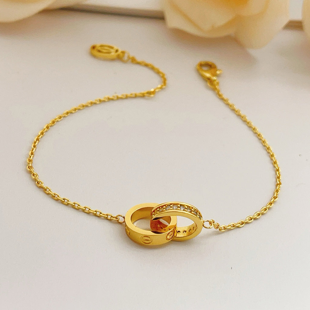 [⭐moonlume]LOVE DOUBLE RING HALF DIAMOND BRACELET