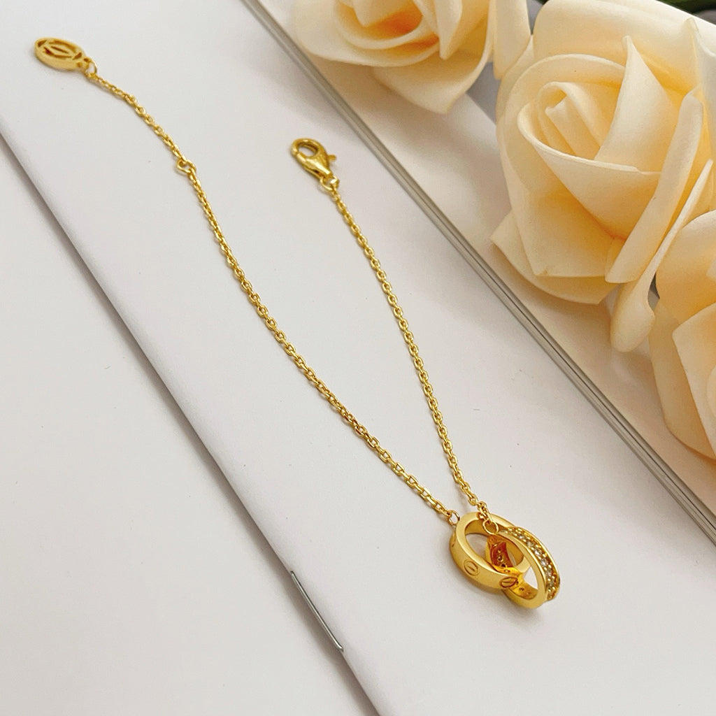 [⭐moonlume]LOVE DOUBLE RING HALF DIAMOND BRACELET