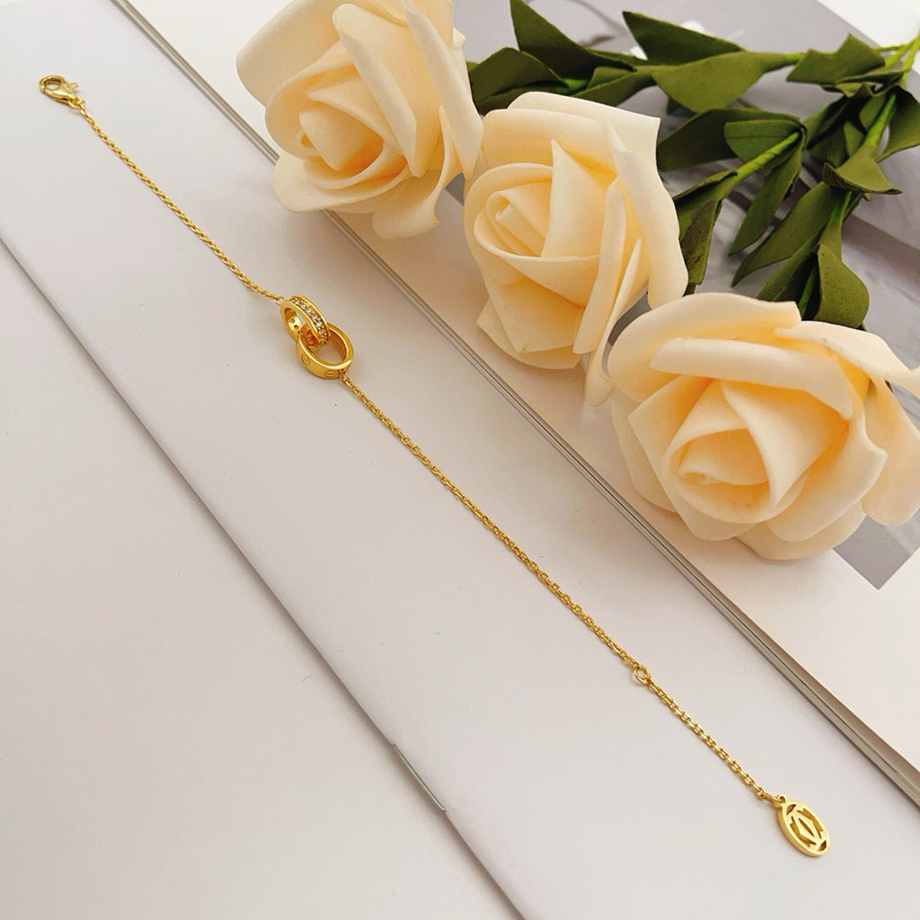 [⭐moonlume]LOVE DOUBLE RING HALF DIAMOND BRACELET