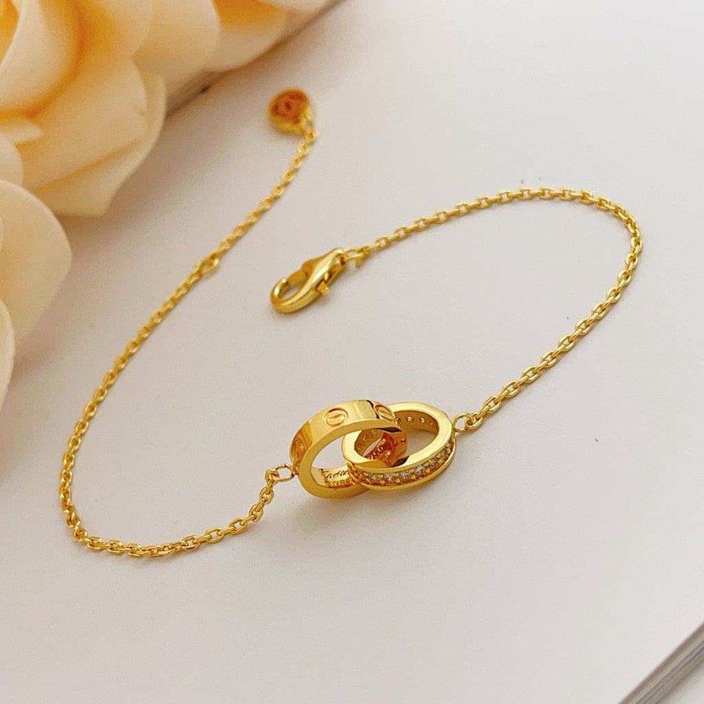 [⭐moonlume]LOVE DOUBLE RING HALF DIAMOND BRACELET