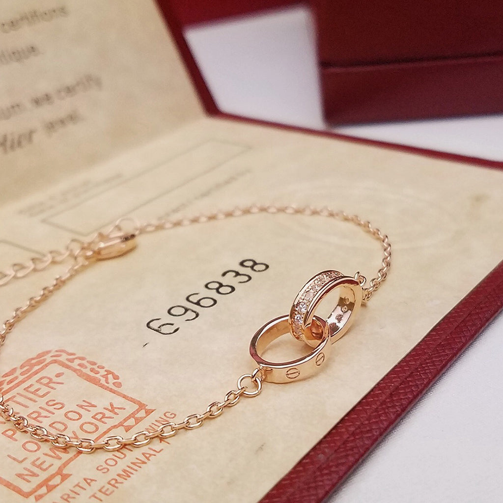 [⭐moonlume]LOVE DOUBLE RING HALF DIAMOND BRACELET