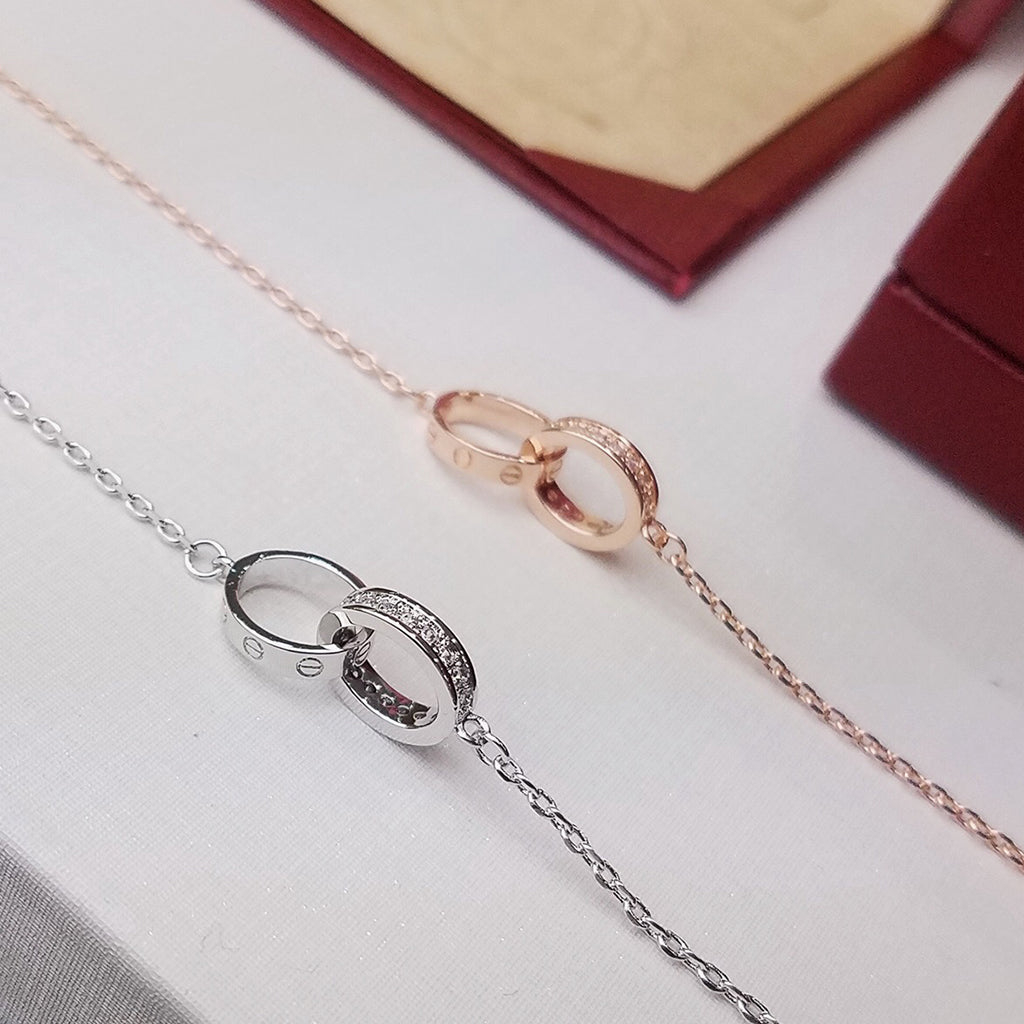 [⭐moonlume]LOVE DOUBLE RING HALF DIAMOND BRACELET