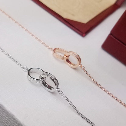 [⭐moonlume]LOVE DOUBLE RING HALF DIAMOND BRACELET