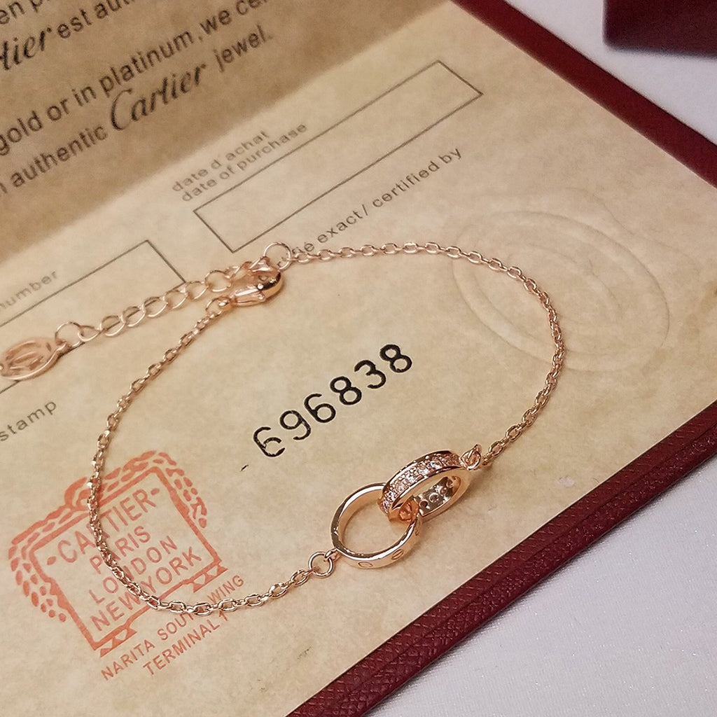 [⭐moonlume]LOVE DOUBLE RING HALF DIAMOND BRACELET